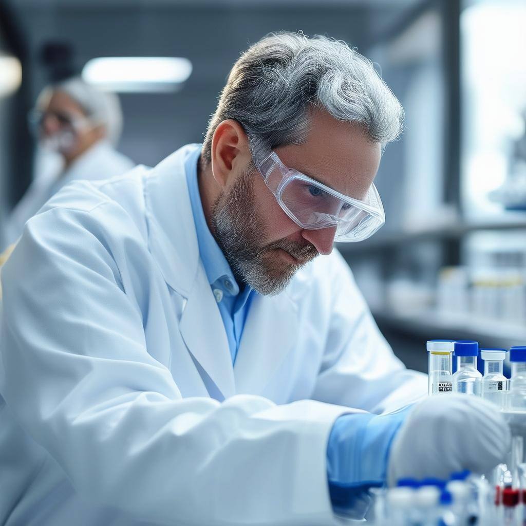 scientist working white lab coat